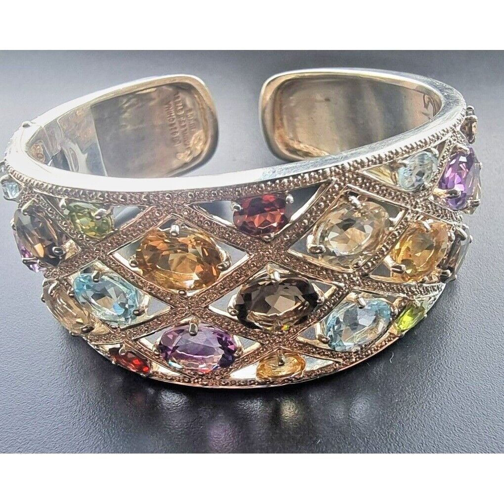 Michelle Albala Multicolor Gems925  Sterling silver 28mm Wide Cuff Bracelet AT