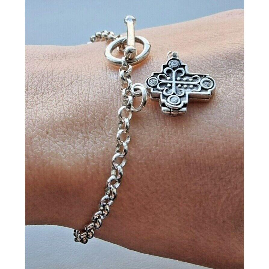 JBB 925 STERLING SILVER ITALY TOGGLE CLASP CHARM BRACELET CROSS  7,25 INCH AT