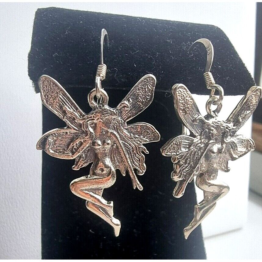 VINTAGE 925 STERLING SILVER FAIRY DANGLE EARRINGS AT