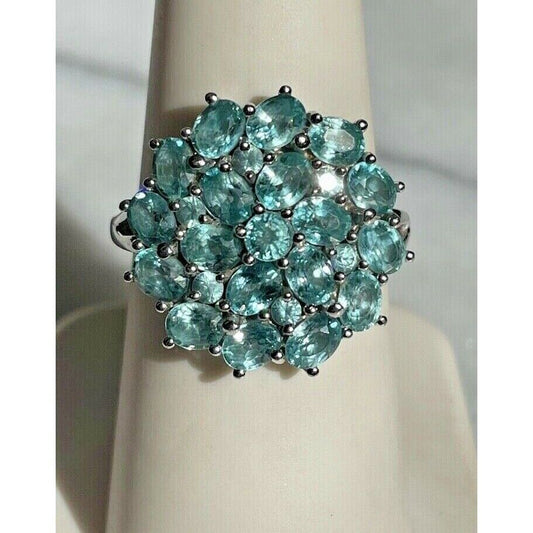 ''DYACH'' INDIA WHITE GOLD & BLUE TOPAZ CLUSTER RING SIZE 7.25 SKY