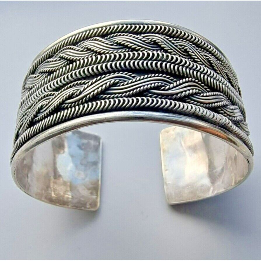 VINTAGE MULTI PATTERN 925 STERLING SILVER CUFF  BRACELET AT