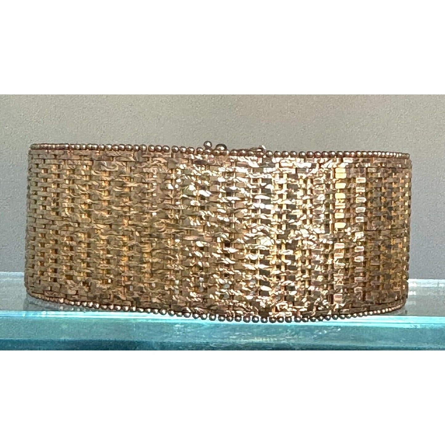 SPARKLING ITALIAN 925 STERLING SILVER VERMEIL BRIGHT CUT MESH BRACELET SKY