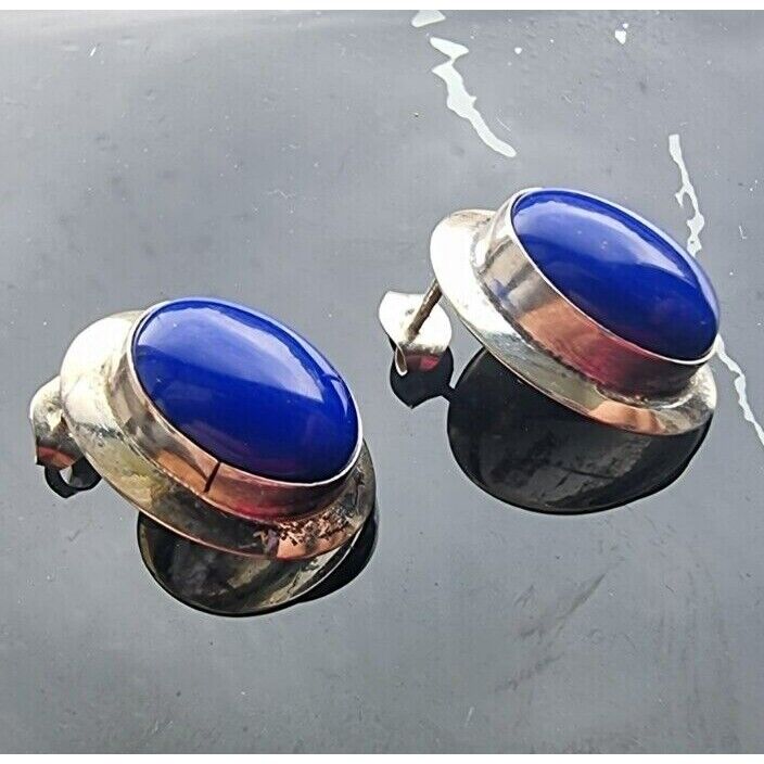 SOUTHVEST 925 STERLING SILVER OVAL 15x10 MM.  BLUE LAPIS LAZULI EARRINGS AT