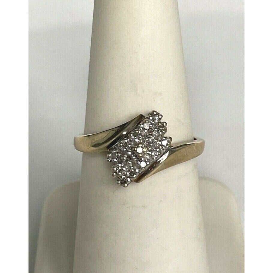 YELLOW GOLD & DIAMOND BY-PASS DESIGN CLUSTER RING SIZE 7 SKY