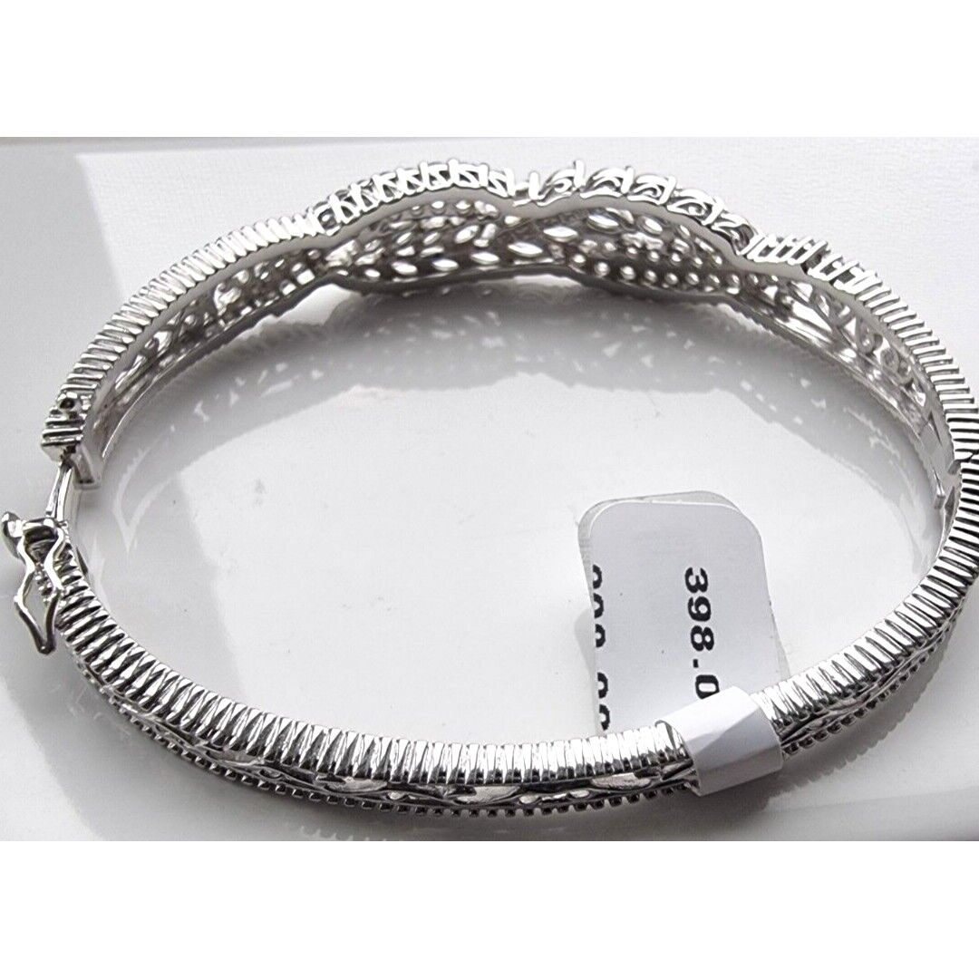 925 STERLING SILVER ADORNED MARQUISE AND ROUND CZ BANGLE BRACELET AT