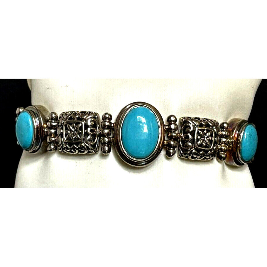 ORNATE 925 STERLING SILVER & TURQUOISE BRACELET SKY