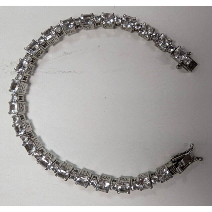 STS VINTAGE STERLING  SILVER RADIAN AND ROUND CZ  bracelet 7 INCH AT