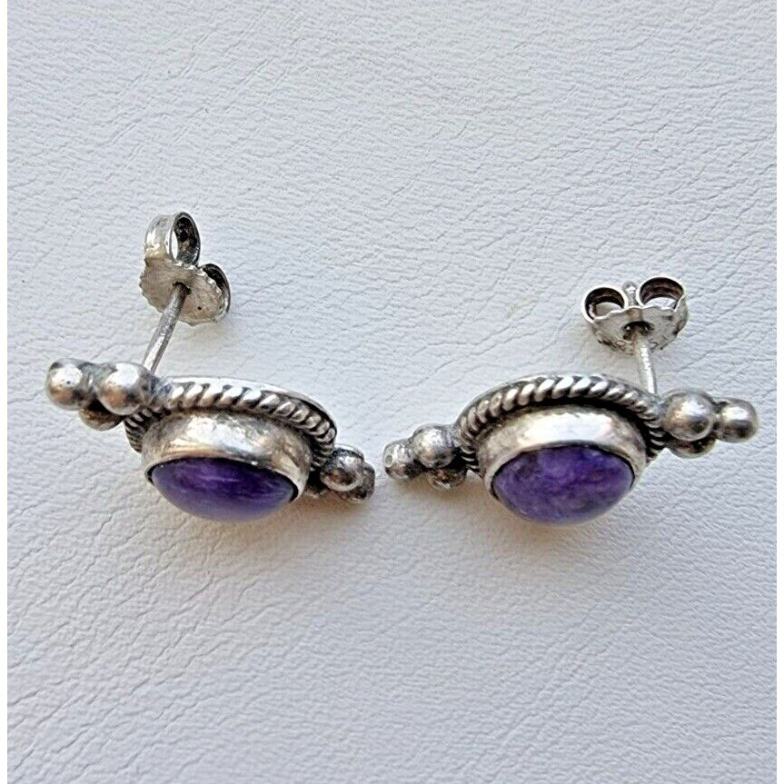 925 STERLING SILVER SOUTH WEST DESIGN PURPLE CHAROITE EARRINGS AT