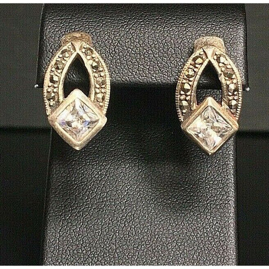 925 STERLING SILVER 2 CT CZ & MARCASITES EARRINGS SKY