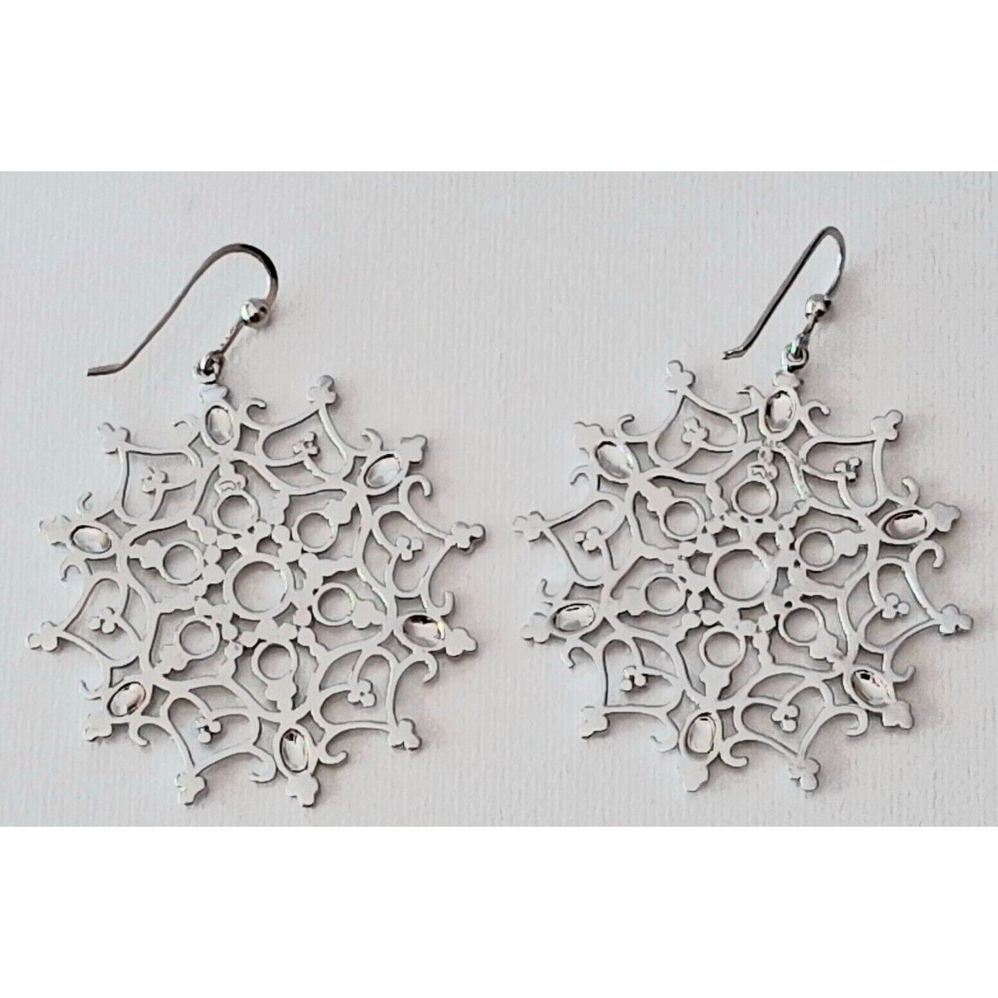 LARGE FESTIVE 925 STERLING SILVER SNOWFLAKES EARRINGS SKY