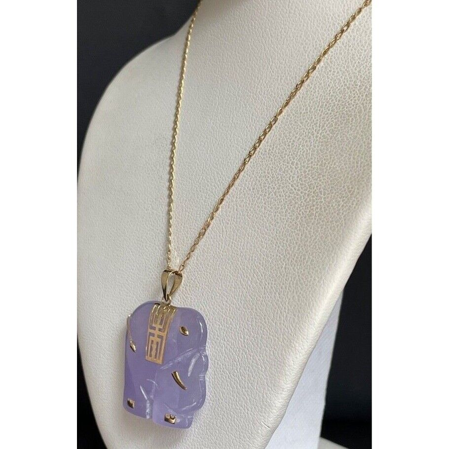 YELLOW GOLD LAVENDER CHALCEDONY ELEPHANT PENDANT  NECKLACE SKY