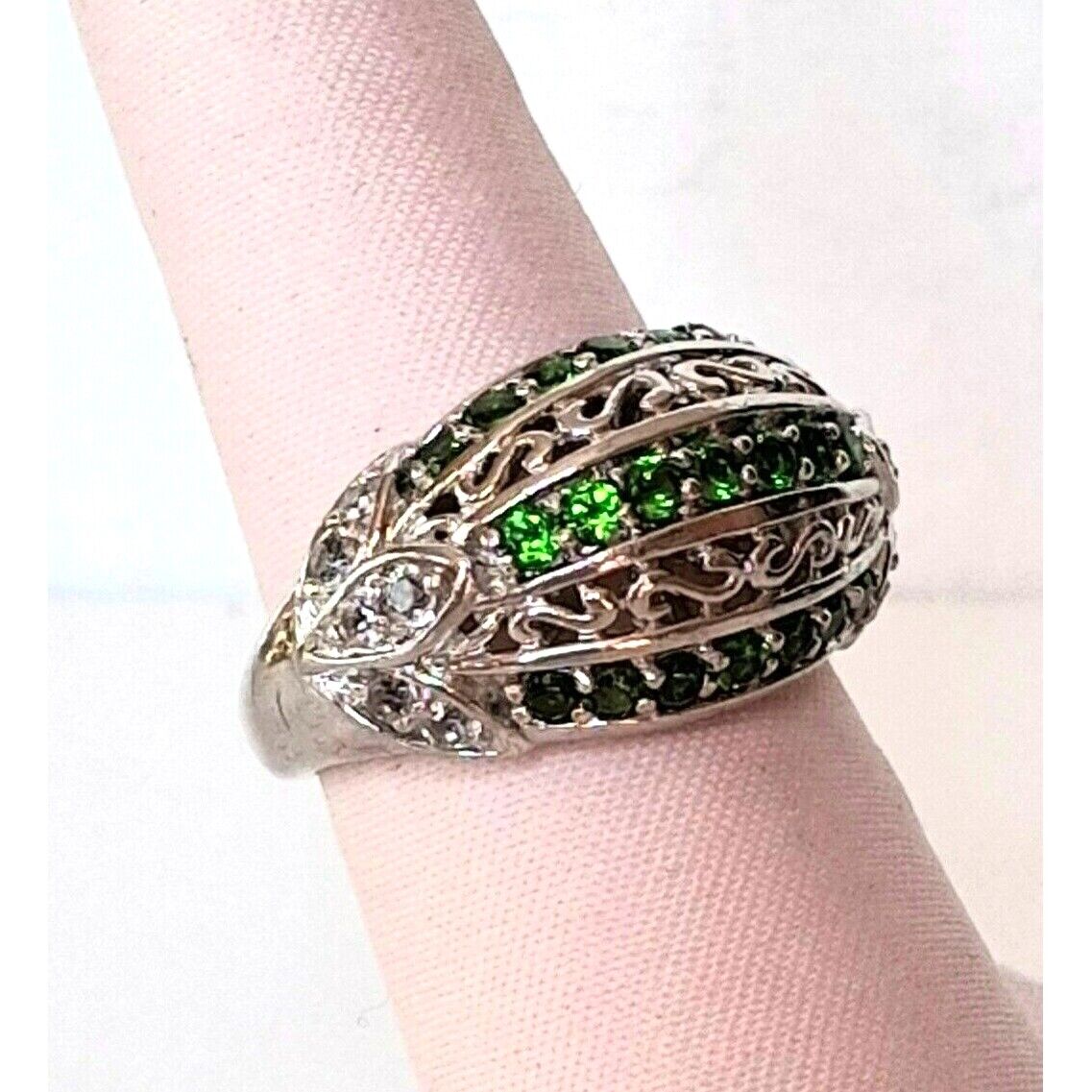 925 STERLING SILVER LAB-CREATED  EMERALD  AND TOPAZ RING SIZE 6.5 SKY