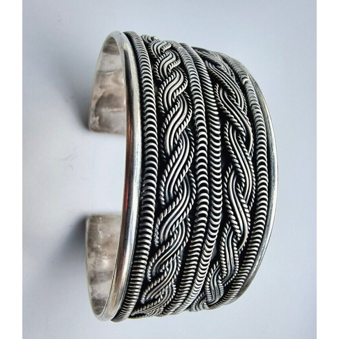 VINTAGE MULTI PATTERN 925 STERLING SILVER CUFF  BRACELET AT