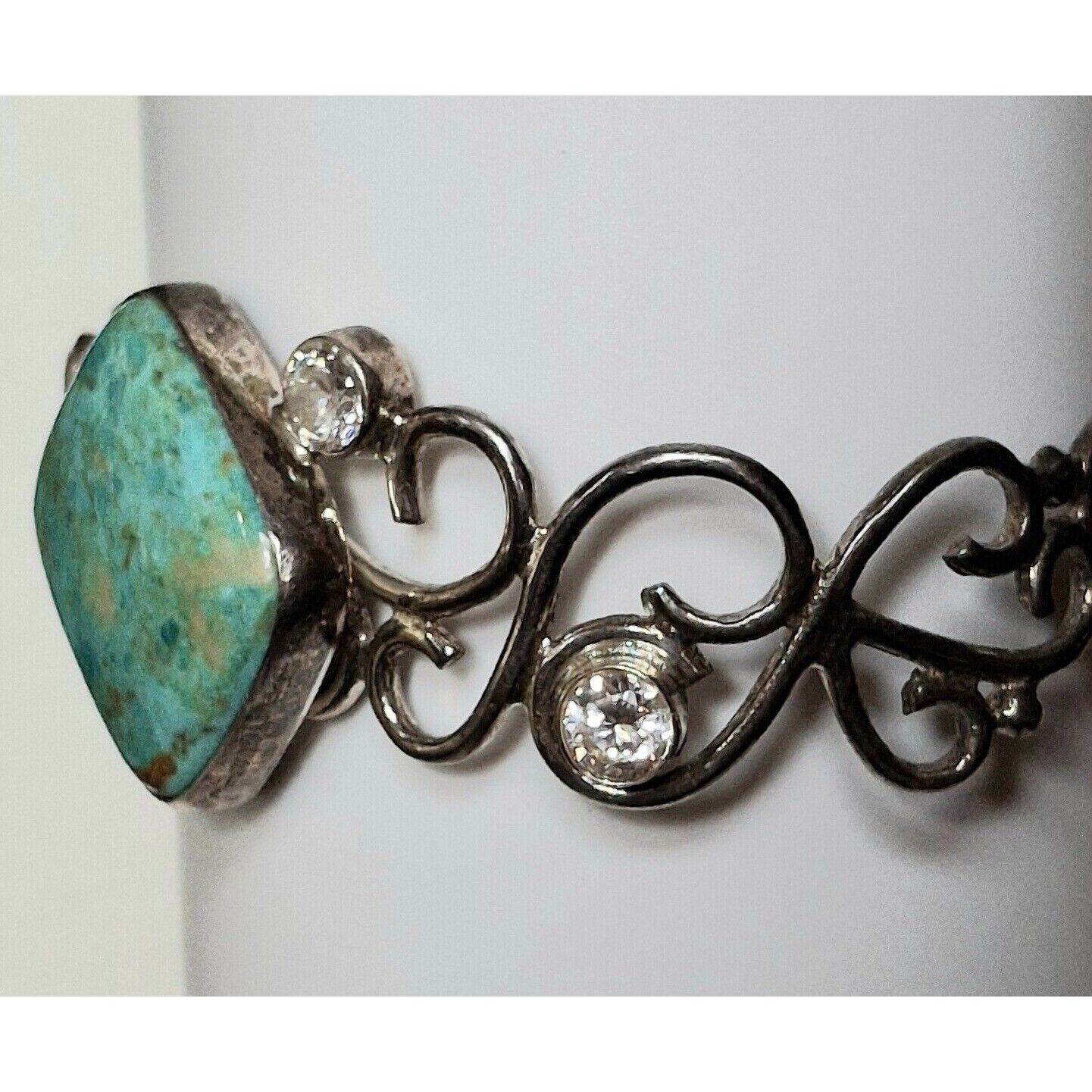 925 STERLING SILVER TURQUOISE  AND CZ'S LACY DESIGN  BRACELET SKY