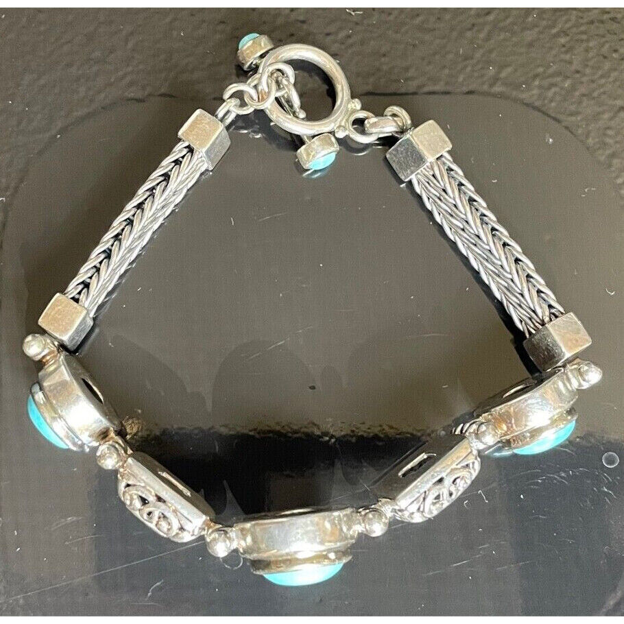 ORNATE 925 STERLING SILVER & TURQUOISE BRACELET SKY