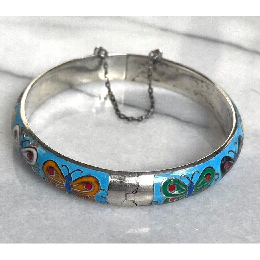 FESTIVE 925 STERLING SILVER ENAMELED BUTTERFLY BRACELET SKY