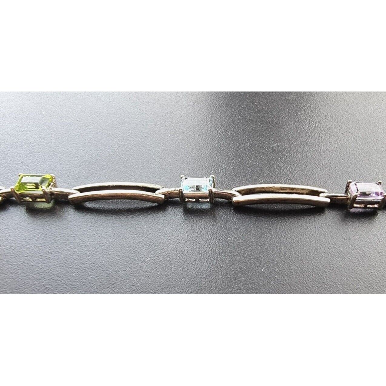 LGP 925 STERLING SILVER MULTI GEMSTONE TENNIS BRACELET 7.75 inch AT