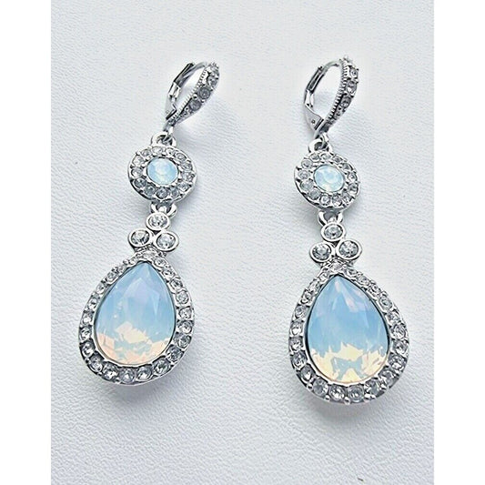 GIVENCHY 925 STERLING SILVER Rainbow  MOONSTONE TEAR DROP EARRINGS AT