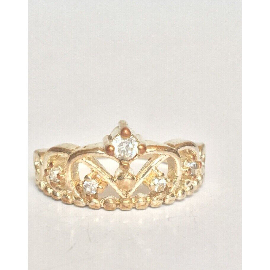 925 STERLING SILVER GOLD ACCENTS CZ CROWN DIADEM RING. SIZE 6.75 SKY