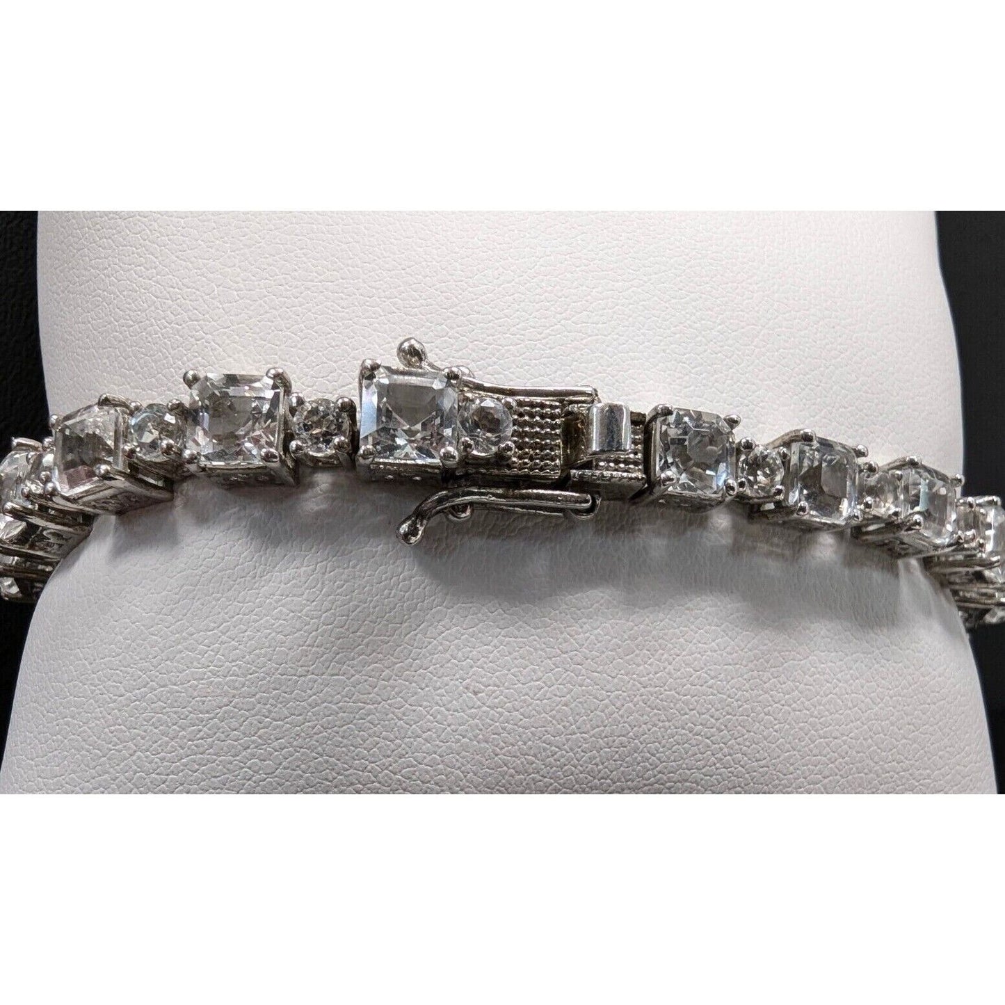 STS VINTAGE STERLING  SILVER RADIAN AND ROUND CZ  bracelet 7 INCH AT