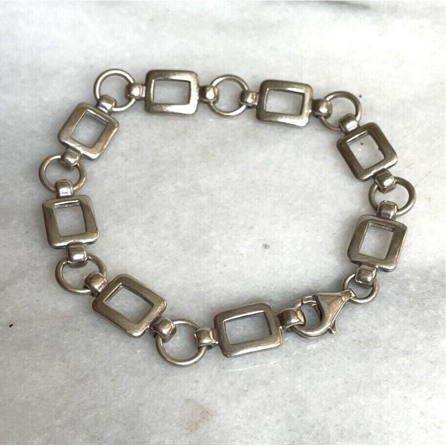 ITALIAN 925 STERLING SILVER RECTANGULAR AND ROUND LINKS BRACELET SKY