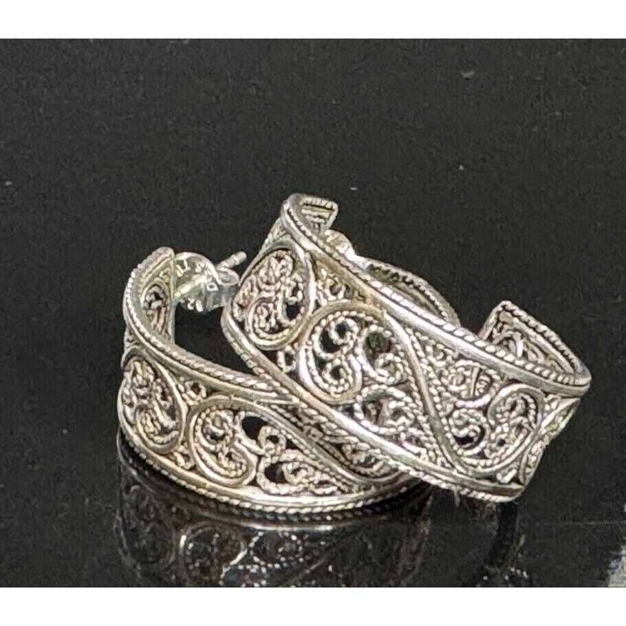 925 STERLING SILVER FILIGREE HOOP EARRINGS SKY