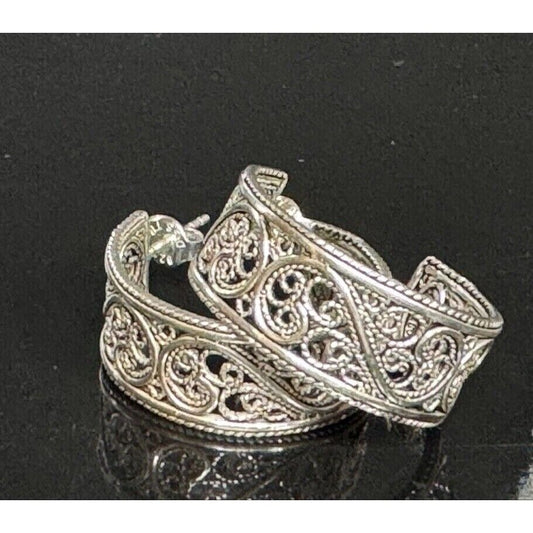 925 STERLING SILVER FILIGREE HOOP EARRINGS SKY