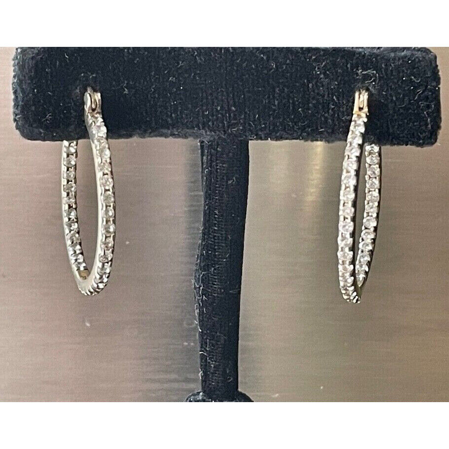 TWO-TONE 925 STERLING SILVER AND CZ ''INSIDE OUT'' HOOP EARRINGS SKY