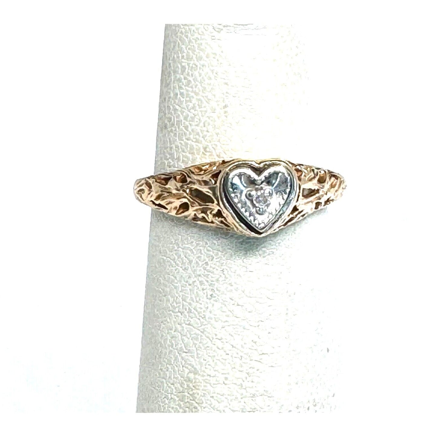 YELLOW GOLD AND DIAMOND PIESR SHANK HEART RING SIZE 3.75 SKY