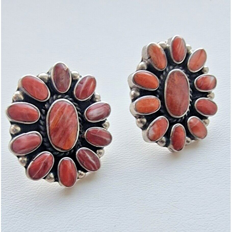 FEDERICO JIMENEZ 925 STERLING SILVER ORANGE SPINY OYSTER SHELL EARRINGS AT