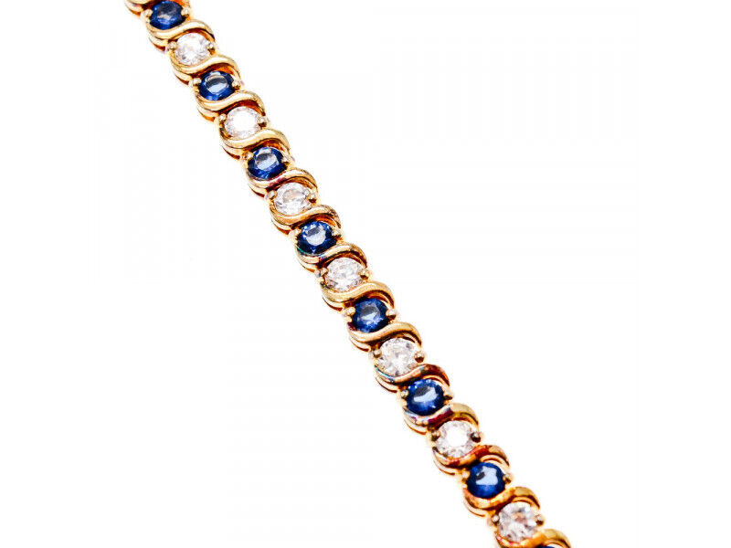 925 STERLING SILVER GOLD PLATED BLUE & WHITE CZ BRACELET