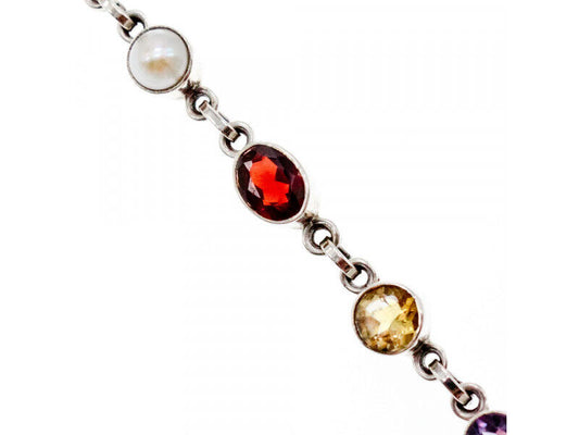 925 STERLING SILVER GARNET, CITRINE, AMETHYST & PEARL BRACELET