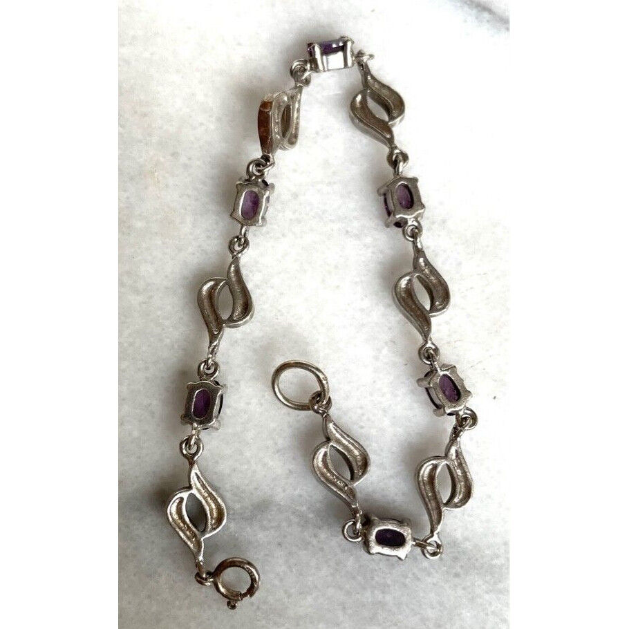 925 STERLING SILVER PURPLE CZ & FAUX OPAL TENNIS  BRACELET SKY