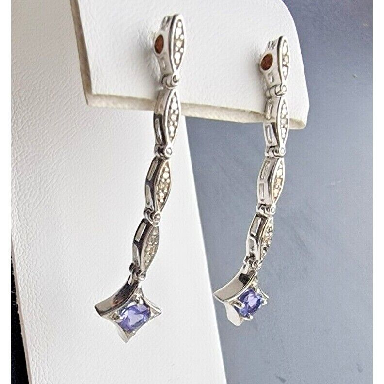 D2N 925 STERLING SILVER TANZANITE  AND DIAMOND DROP 2 WAY EARRINGS AT