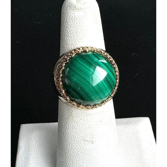 925 STERLING SILVER VERMEIL AND MALACHITE RING SIZE 6 SKY