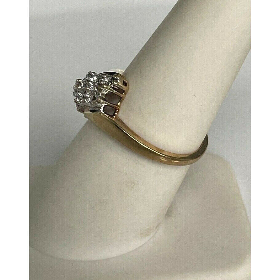 YELLOW GOLD & DIAMOND BY-PASS DESIGN CLUSTER RING SIZE 7 SKY