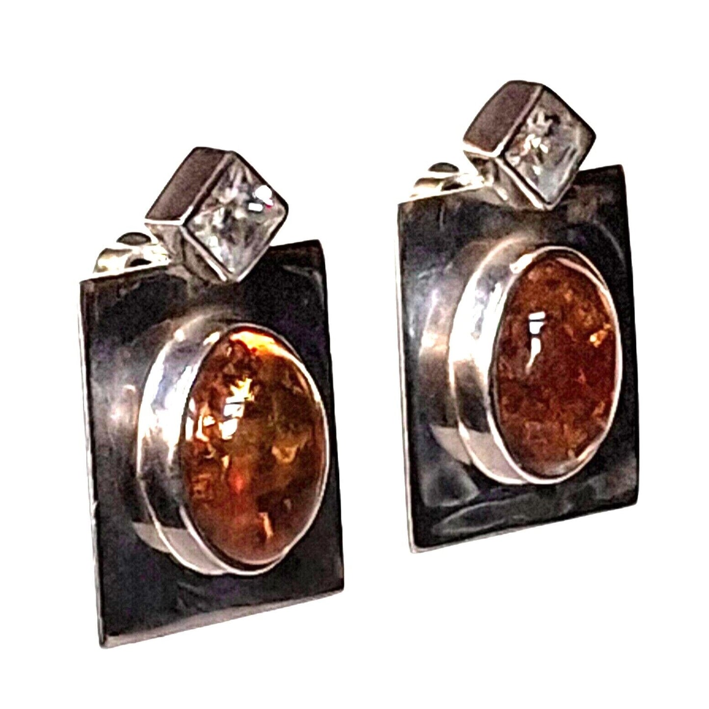 925 STERLING SILVER AND AMBER  CLIP-ON EARRINGS SKY