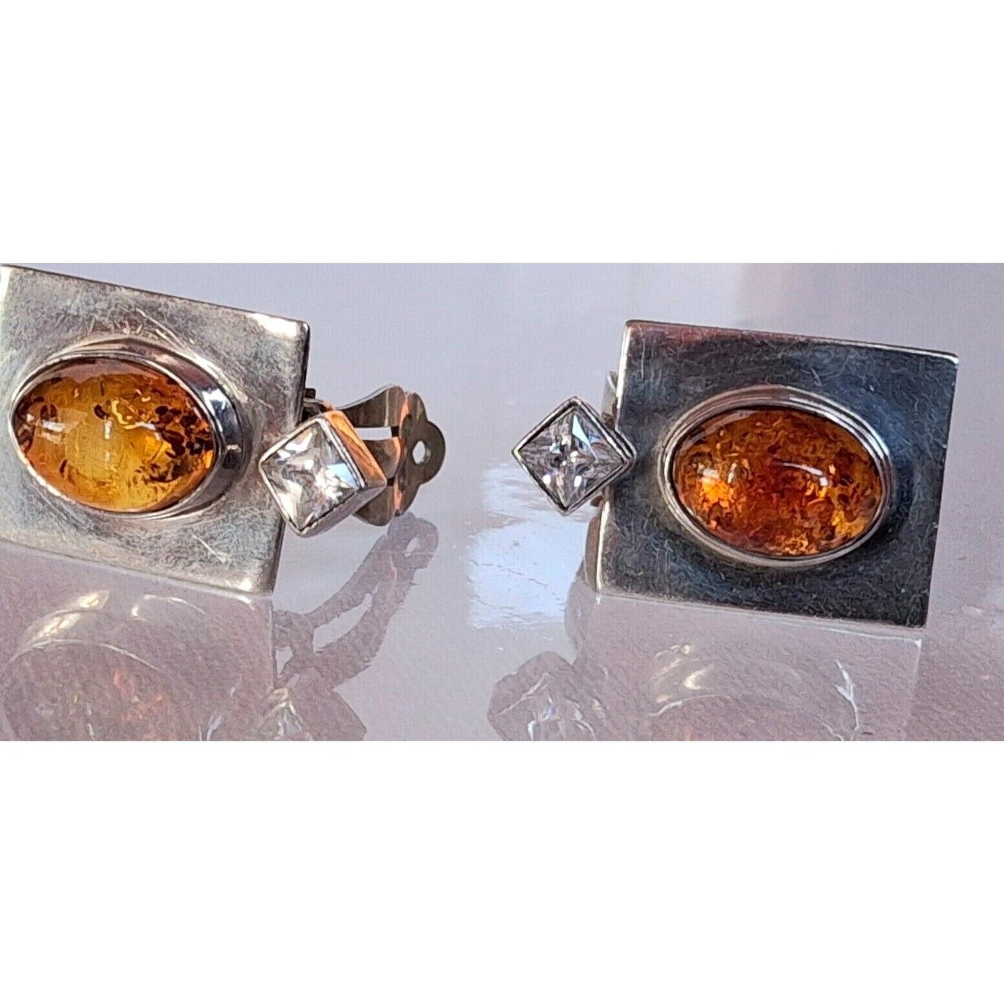 925 STERLING SILVER AND AMBER  CLIP-ON EARRINGS SKY