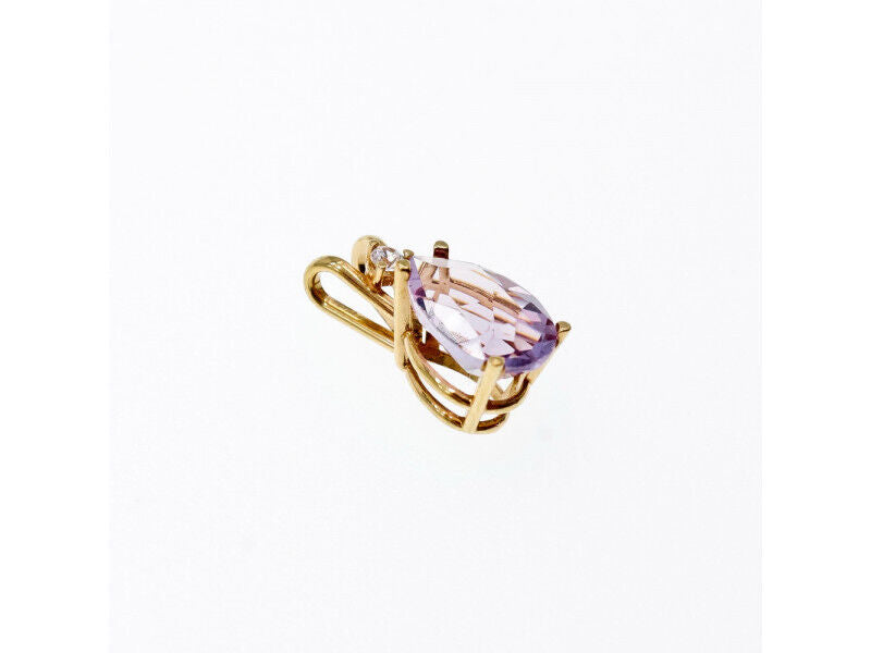 14K YELLOW GOLD AMETHYST & DIAMOND PENDANT