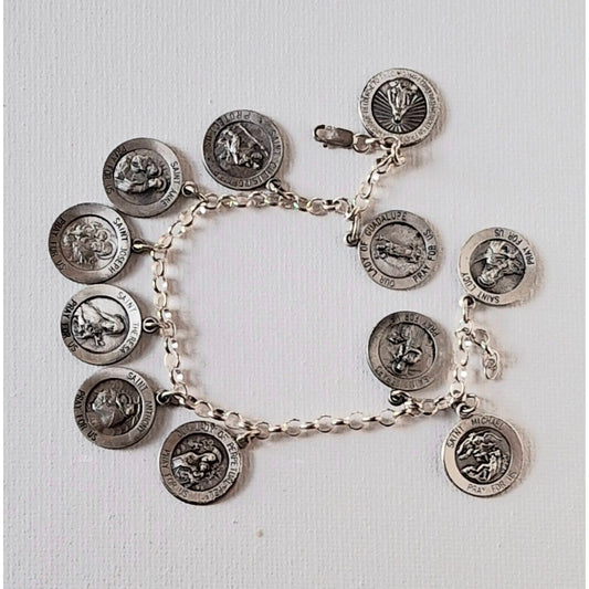 HALLMARKED 925 STERLING SILVER CHRISTIAN BRACELET WITH CATHOLIC SAINTS SKY