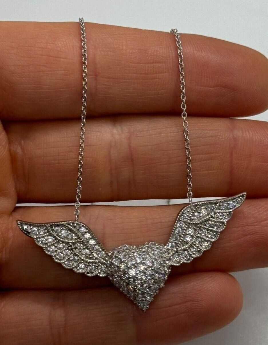 925 STERLING SILVER CZ ANGEL'S HEART NECKLACE