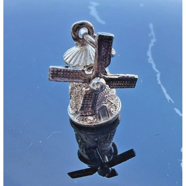 925 STERLING SILVER WINDMILL SWEDISH DUTCH MILL 3D EUROPE TRAVEL CHARM AT