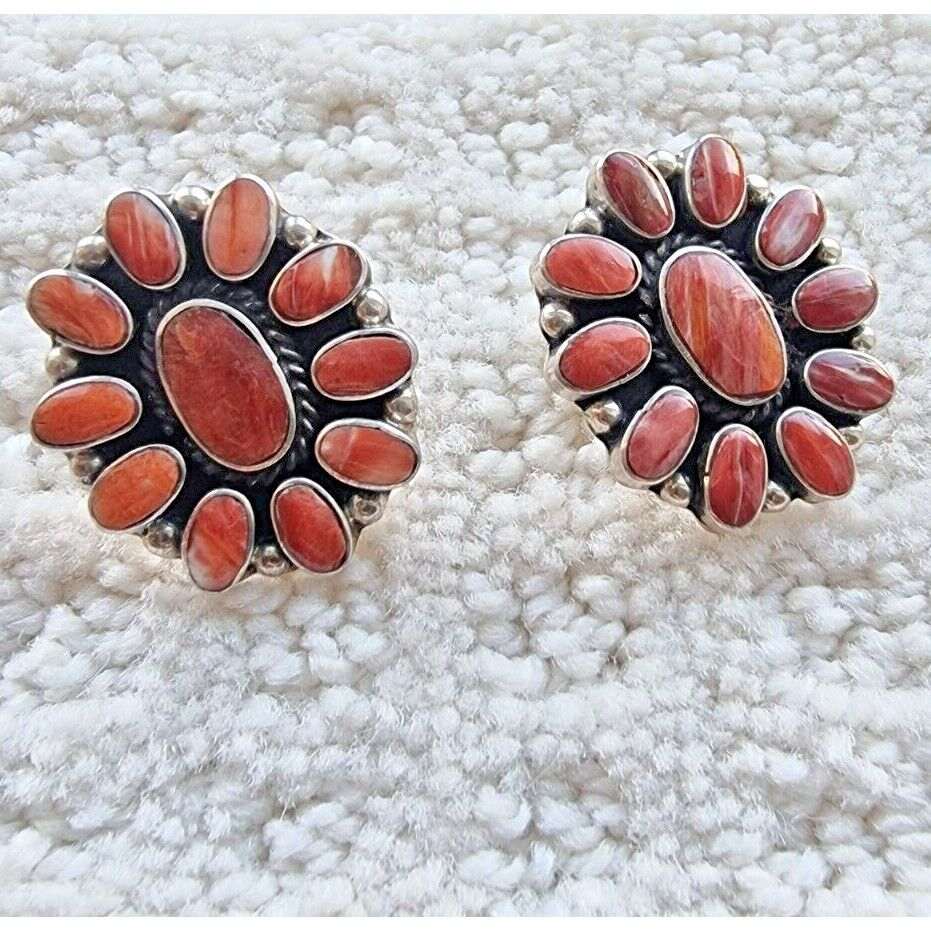 FEDERICO JIMENEZ 925 STERLING SILVER ORANGE SPINY OYSTER SHELL EARRINGS AT