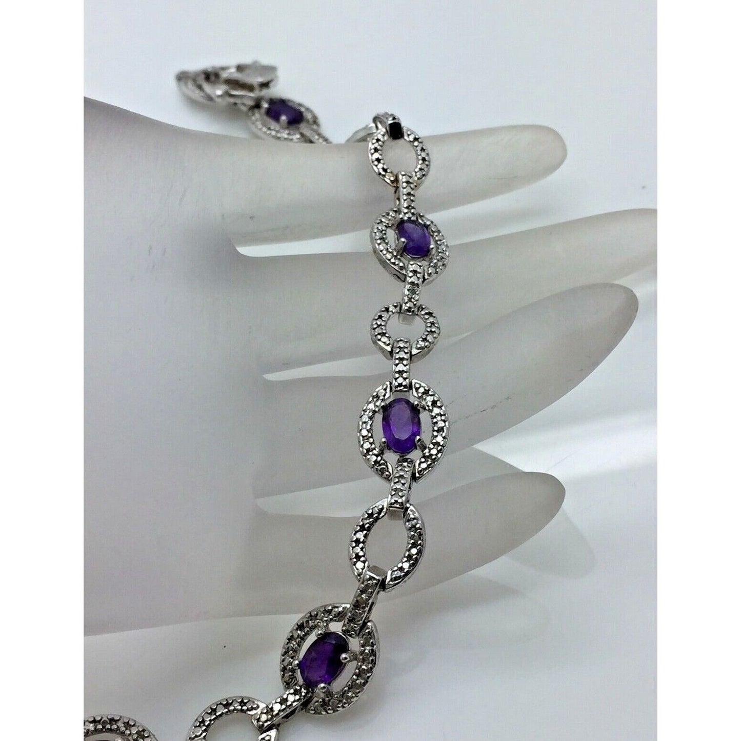 STERLING SILVER 3CT AMETHYST LINK BRACELET SKY