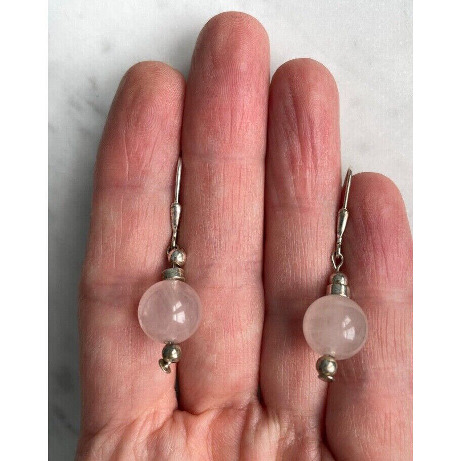 925 STERLING SILVER ROSE QUARTZ DANGLE EARRINGS SKY