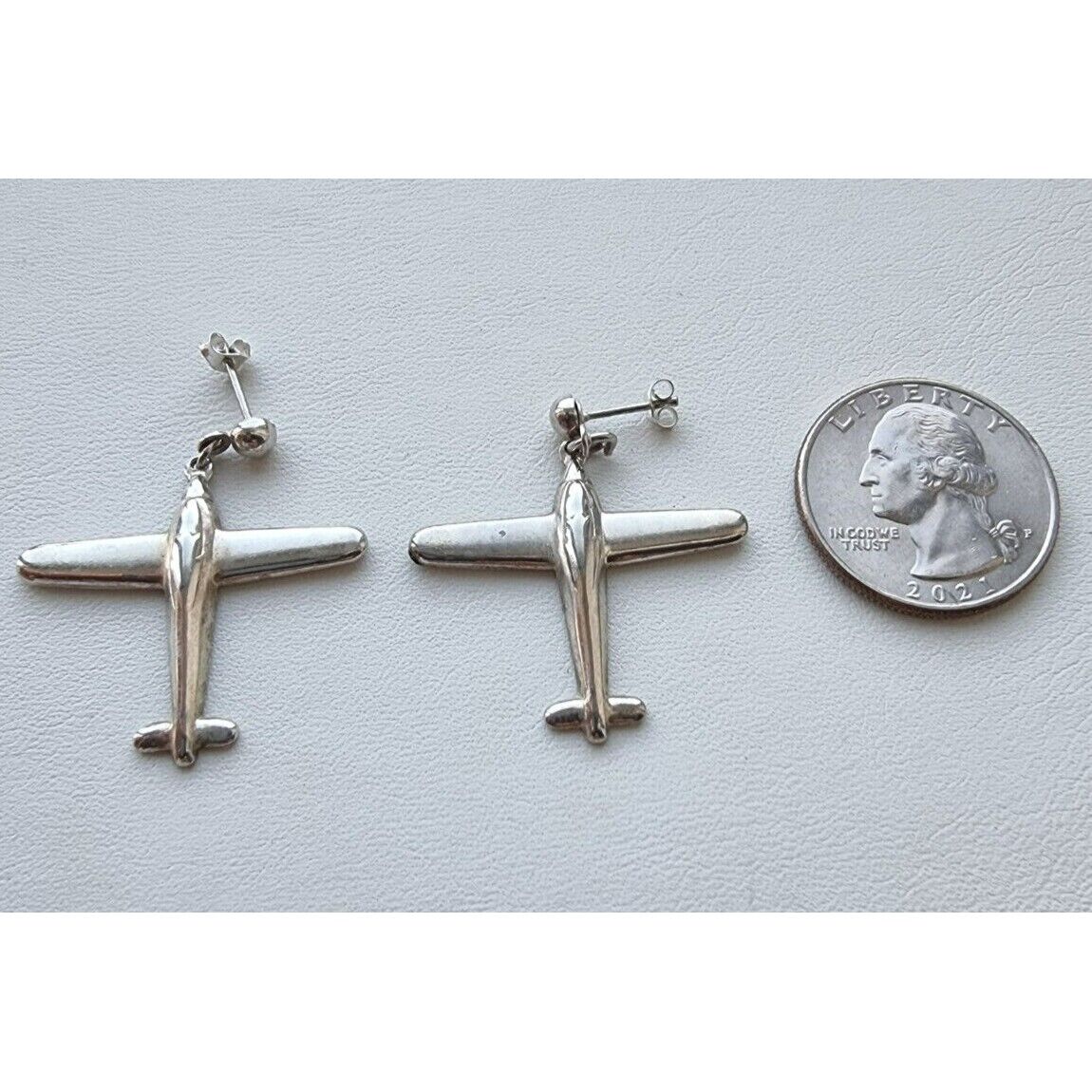 VINTAGE 925 STERLING SILVER AIRPLANE DESIGN EARRINGS AT