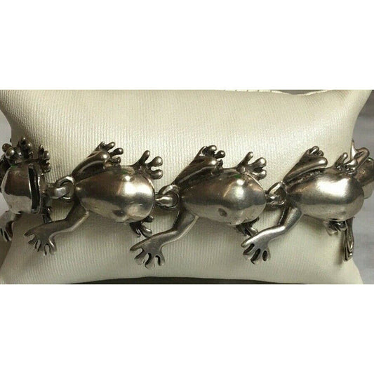 SOLID CAST 925 STERLING SILVER FROG LINKS TOGGLE BRACELET SKY