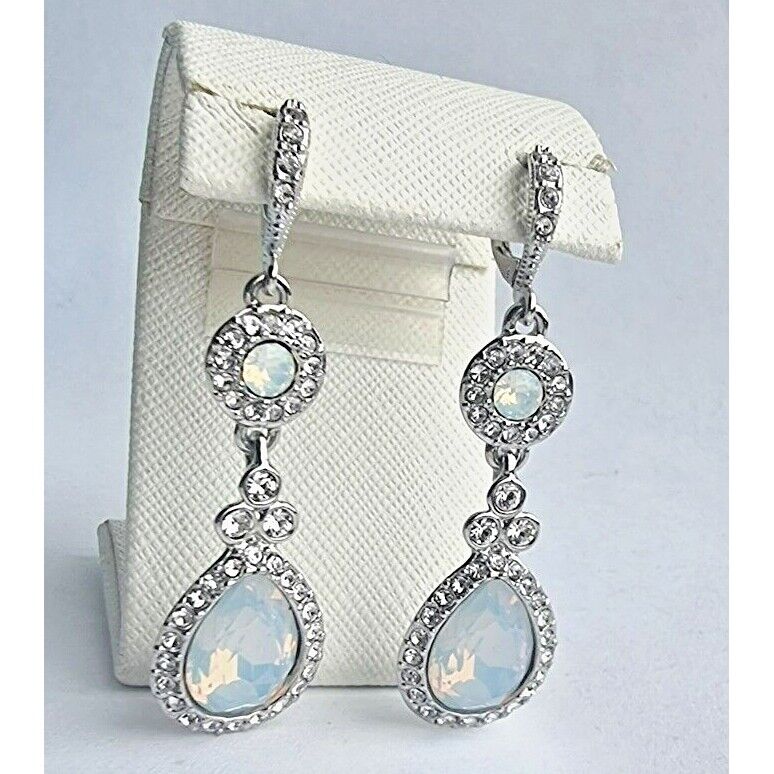 GIVENCHY 925 STERLING SILVER Rainbow  MOONSTONE TEAR DROP EARRINGS AT