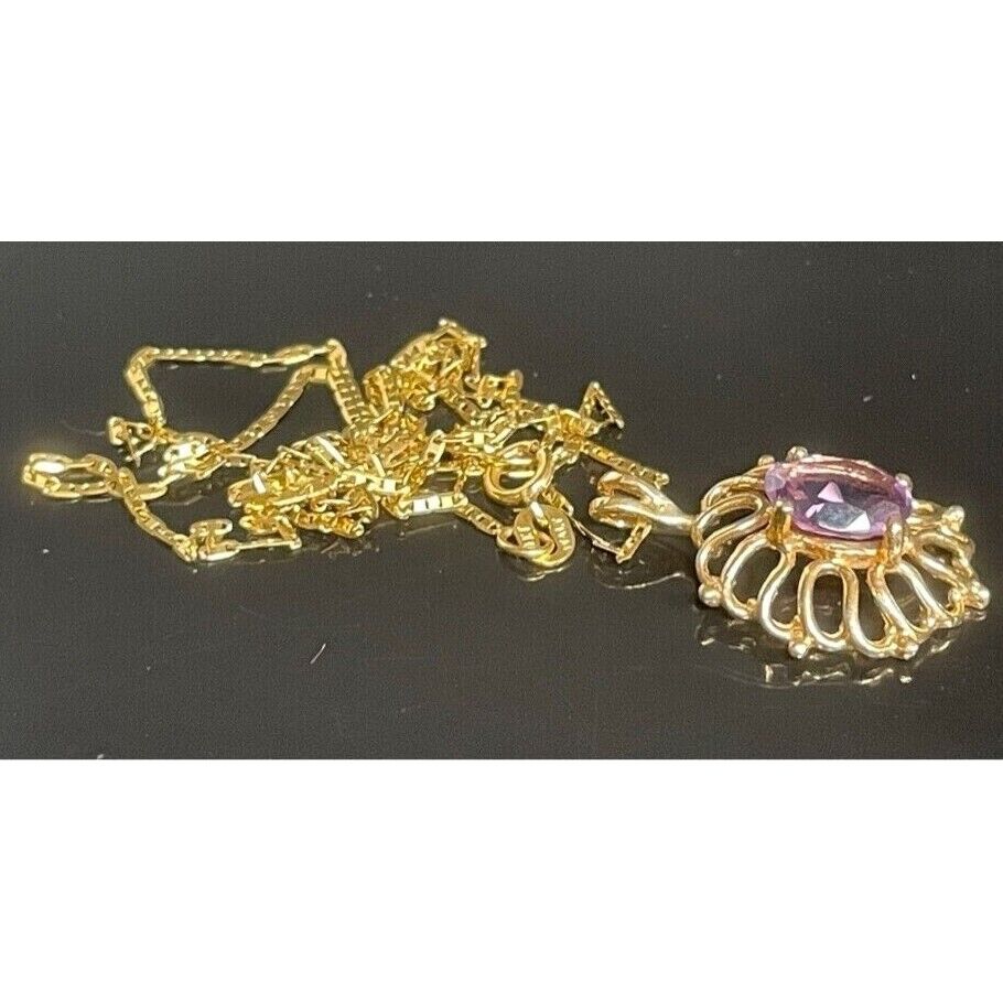 YELLOW GOLD  AND AMETHYST PENDANT NECKLACE SKY