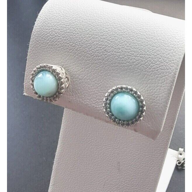 925 STERLING SILVER NATURAL ROUND 5.5 MM.  LARIMAR STUD EARRINGS AT